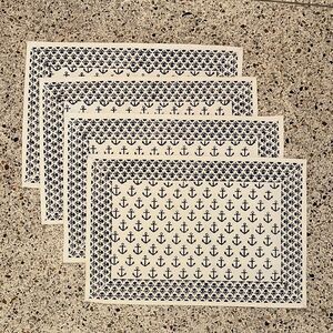Pomegranate Ahoy anchor navy white placemats 4 made in India